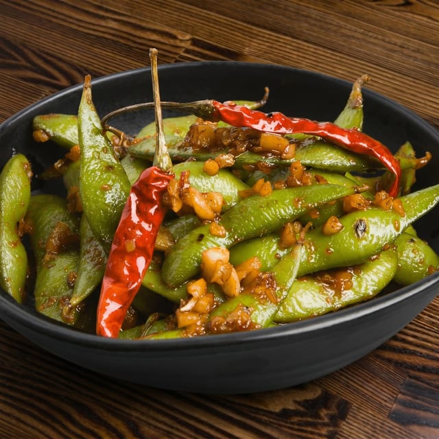 Spicy Garlic Edamame.